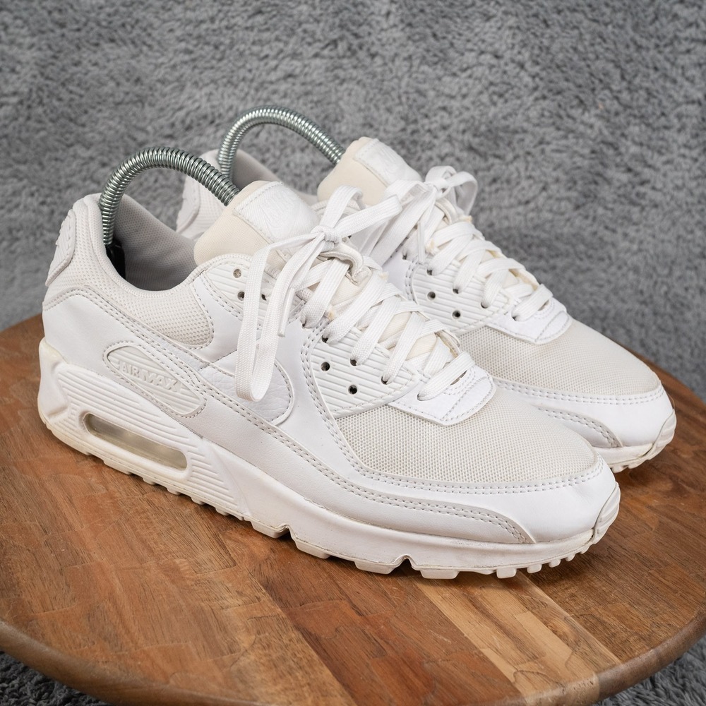 Nike Air Max 90 Triple White DH8010-100 Low Top Lace Up Womens Leather Sz 8.5